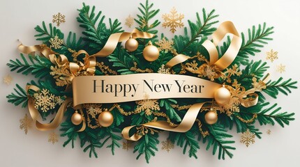 Elegant new year banner with fir branches and golden