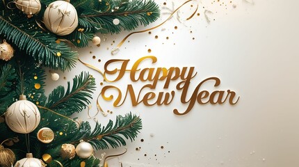 Elegant new year banner with fir branches and golden