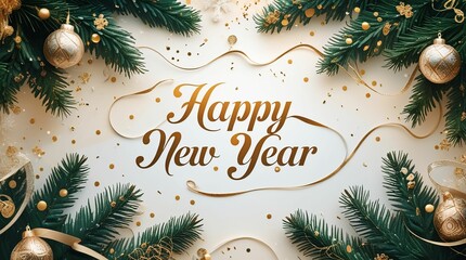 Elegant new year banner with fir branches and golden