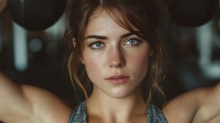 Woman lifting weights portrait