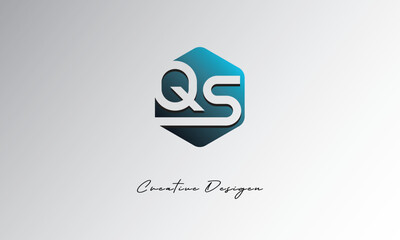 QS Creative Polygon Logo &ndash; Modern Negative Space Lettermark with Geometric Hexagon Shape for Futuristic Branding, Corporate Identity & Tech Design


