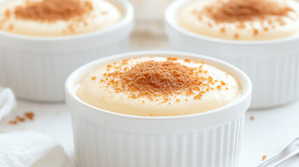 Delicious creamy dessert topped with a sprinkle of cinnamon, perfect for indulgent occasions and sweet treats.