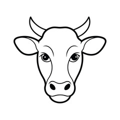 Stylized illustration of a peaceful cow head with a gentle expression isolated on a clean white background