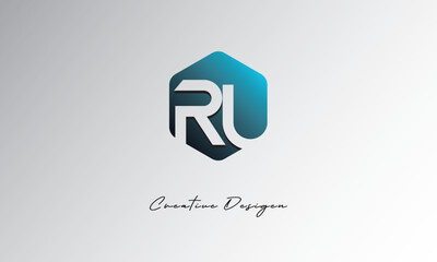 RU Creative Polygon Logo – Modern Negative Space Lettermark with Geometric Hexagon Shape for Futuristic Branding, Corporate Identity & Tech Design

