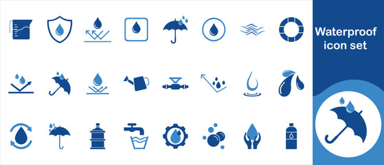 Waterproof icon set, clip art, reflection, cyberspace, property, weather, liquid, lightning, rain, package, textile, check, humidity, water, flood, value, badge and more