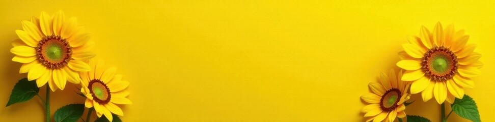 Obraz premium Vibrant yellow sunflowers, close-up, bright yellow backdrop, photography, botanical