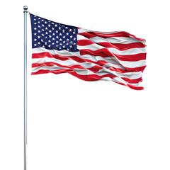 Fototapeta premium A waving American flag on a flagpole against a white background.