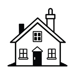 Charming two story christmas house with a prominent chimney decorated for the festive season presented on a clean white background