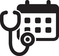 Silhouette vector of stethoscope and calendar representing medical appointment or health check schedule. EPS format.