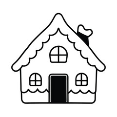 Charming gingerbread style holiday cottage illustration with festive decorations on a clean white background