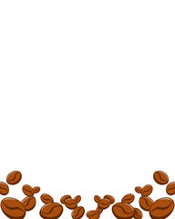 Roasted brown aromatic coffee beans. Frame of beans on an isolated background. Suitable for decorating coffee shops, restaurants, menus, postcards. Illustration of coffee beans background