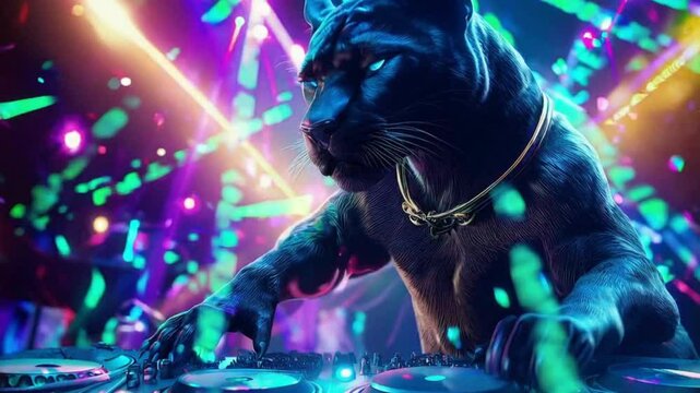 クラブでDJをするクロヒョウ