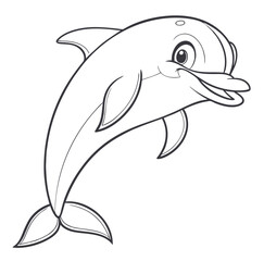 Cartoon outline drawing of a happy smiling dolphin animal