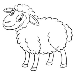 Cartoon sheep standing with fluffy wool outline drawing