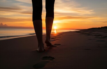 Fototapeta premium Traces of barefoot youth walking on beach sand, highlighting individuality, courage, and direction on International Youth Day.