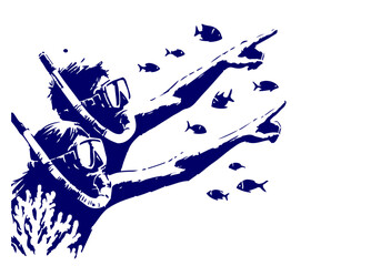 Snorkeler sketch hand drawn vector illustration © Shutoda