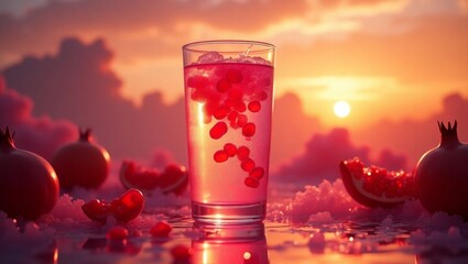 Pomegranate Sunset Drink Glass Red Fruit Ice image