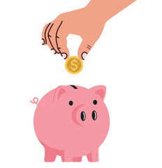 Hand Putting Coin in Piggy Bank Illustration