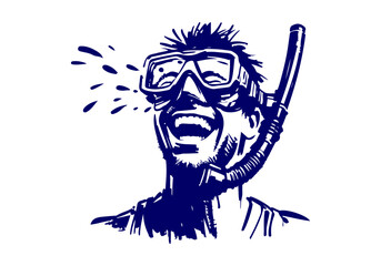Snorkeler sketch hand drawn vector illustration