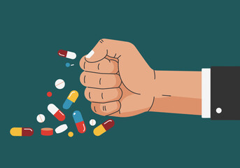 Fisted hand droppingspilling pills  capsules Sleeve present