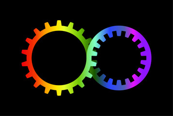 Rainbow infinity symbol gear pieces. Vector isolated on black background.	
