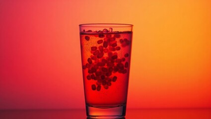 Red Glass Pomegranate Seeds Drink Orange Background