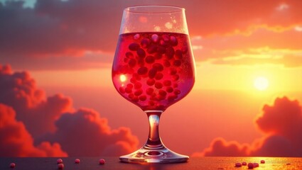 Red Liquid Glass Sunset Cloudscape Floating Berries