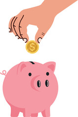 Hand Putting Coin in Piggy Bank Illustration