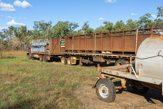 Abandoned old road-train machinery left parked up in paddock rusting away