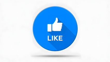 Obraz premium Blue circle with white thumbs up and like text