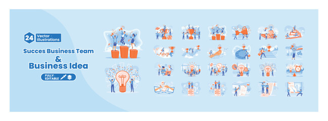 Set of illustration success business team and business idea. Mega set.