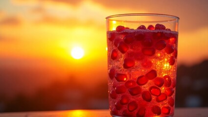 Sunset Pomegranate Drink Glass Red Orange Hues pomegranate seeds