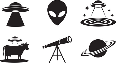 Alien U F O cow telescope planet vector