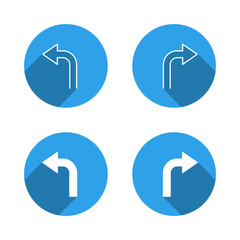 Two way turn arrow icon. Left and right turn sign with long shadow