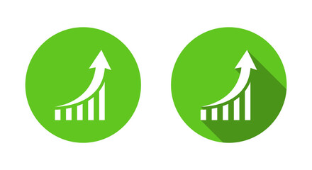 Bar graph growth arrow icon with long shadow. Chart increase sign symbol
