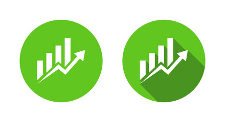 Business growth bar chart icon with long shadow. Graph enhancement sign symbol