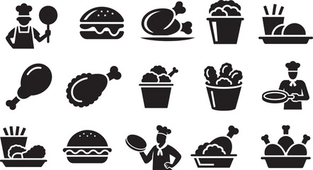 Chef burger chicken fries bucket vector