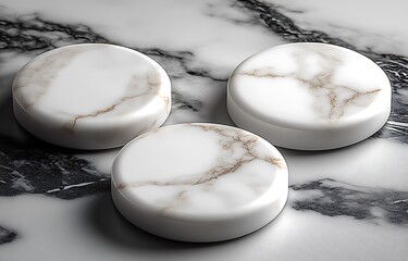 Round White Marble Coaster Mockup Set of Four

