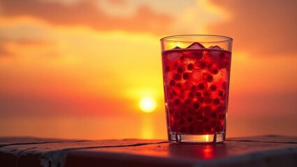Sunset Red Berry Ice Drink Glass Ocean View image