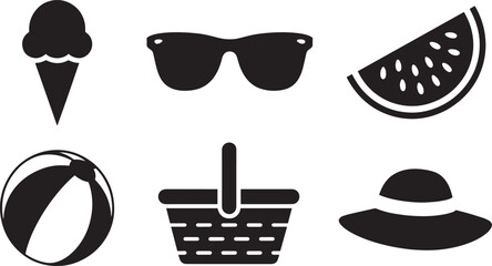 Summer objects icons cream sunglasses