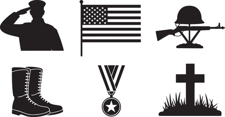 Soldier flag boots medal helmet gun cross vector