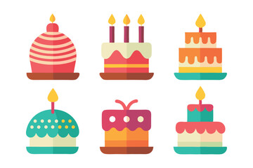 Hand drawing birthday cake set on white background