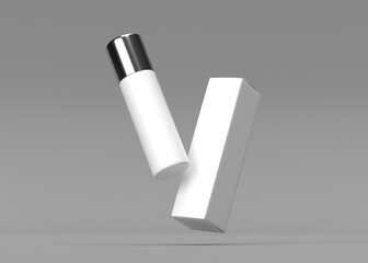 Elegant White Cosmetic Bottle and Box Mockup with Silver Cap
