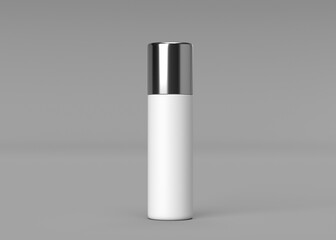 Blank White Cosmetic Bottle Mockup with Silver Cap