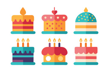 Set of birthday cake with candles isolated on white background