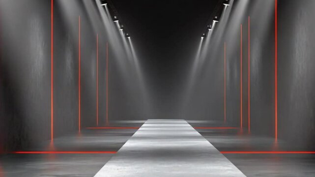 Runway setting, red lines, spotlight