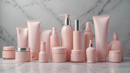 Elegant Pale Pink Cosmetic Packaging Bottles, Tubes, and Jars