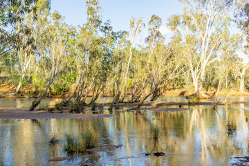 River landscape scene of Drysdale River and surrounding land and vegetation