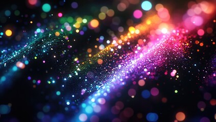 Colorful abstract digital swirling particles.  Background bokeh.  Graphic design.  Possible use Website, cover, greeting card