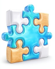 Obraz premium Glossy 3D Puzzle Pieces Blue, White and Beige Interlocking Sections